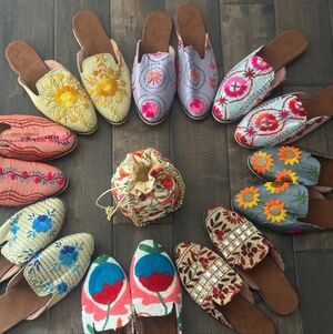 Hand Embroidered Suzani Golden Mule Slip-ons